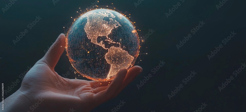 Poster a digital technology security concept featuring a wireless global internet network. an abstract glob