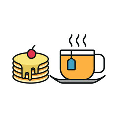 Tea and pancake set icon represents a cozy and classic breakfast pairing, perfect for café branding, bakery menus, brunch promotions, and warm beverage visuals.
