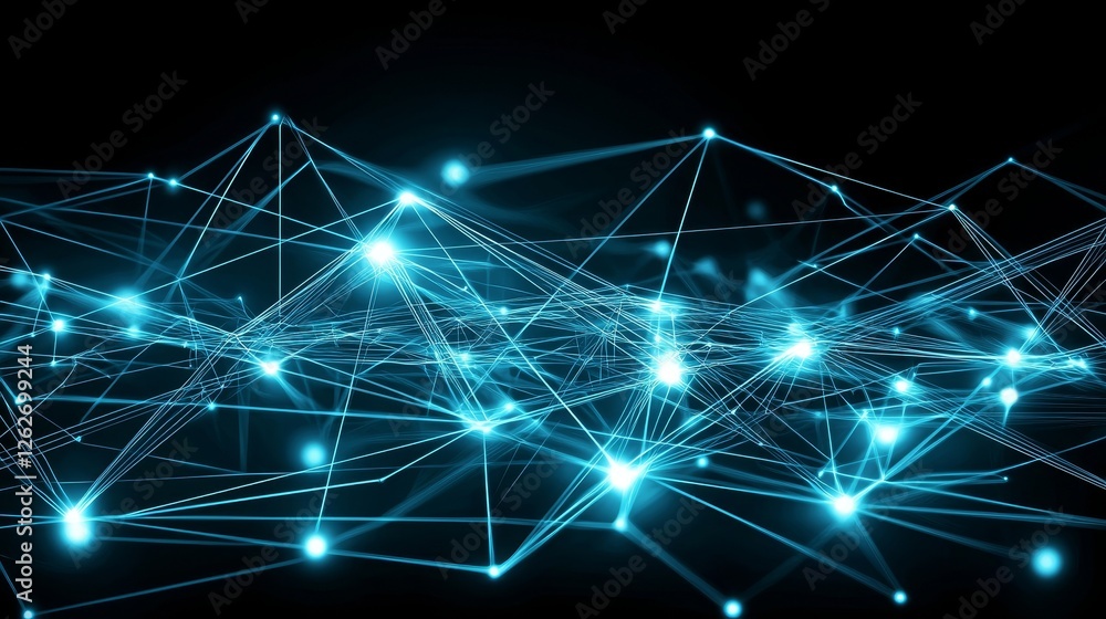 Poster a connectivity concept in blue and green with a technical grid, enhanced by futuristic geometric lin