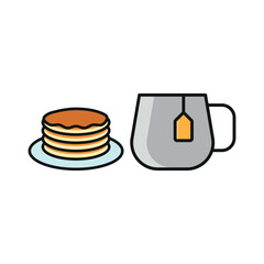 Tea and pancake set icon represents a cozy and classic breakfast pairing, perfect for café branding, bakery menus, brunch promotions, and warm beverage visuals.