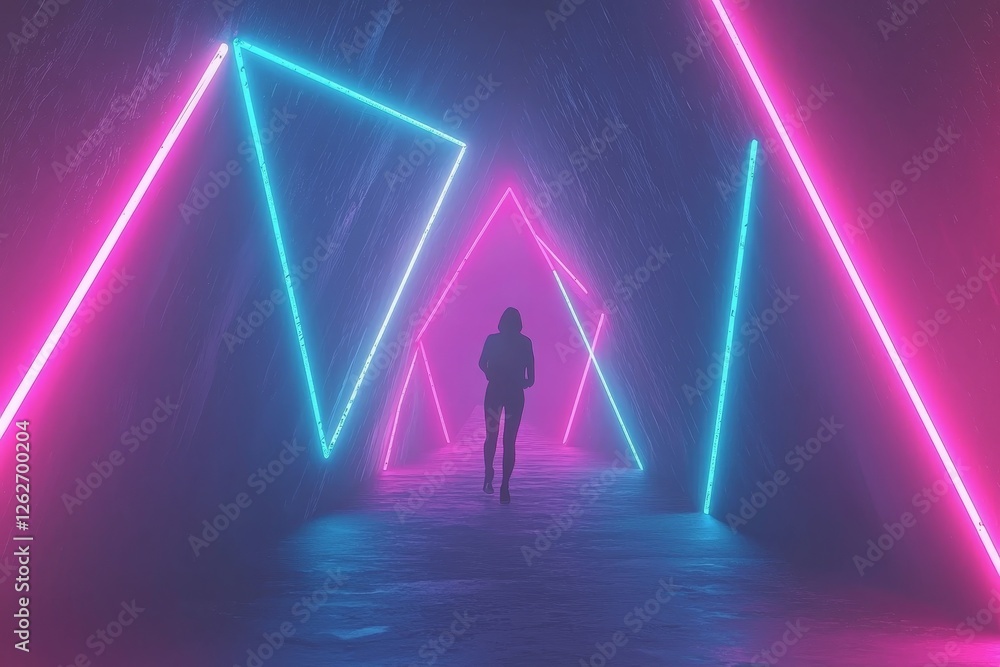 Aufkleber utilizing generative ai, the design showcases a modern neon light effect over an abstract neon lines