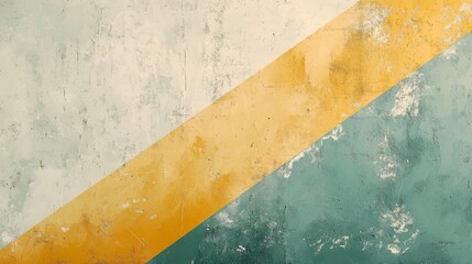 Painted wall showcases yellow diagonal between white and teal texture