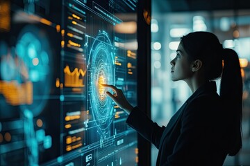 A business professional using an AI-based data analytics platform to enhance the user experience and decision-making process