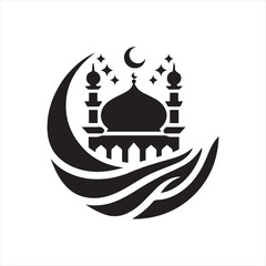vector of black silhouette of mosque
