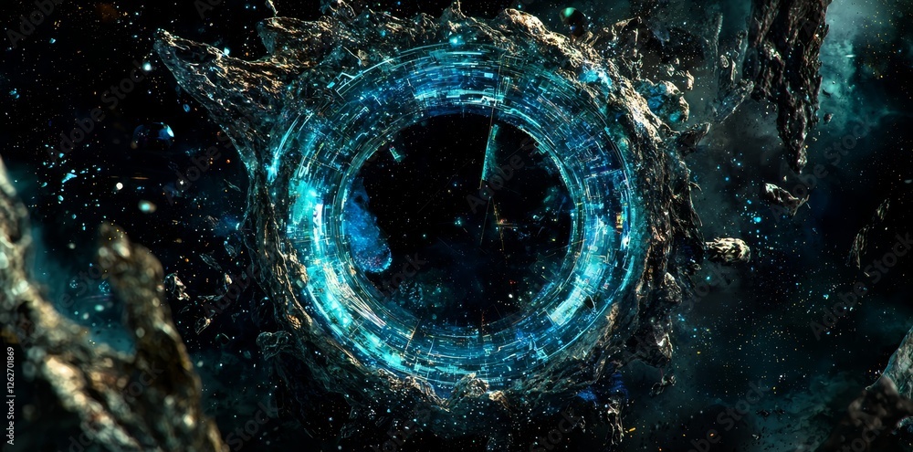 Aufkleber today's representations of advanced digital technology architecture with a blue abstract high-tech t
