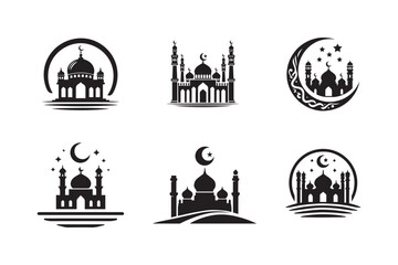 vector set  of a black silhouette of mosque
