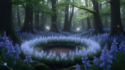 Fairy Ring of Bluebells in a Forest Clearing