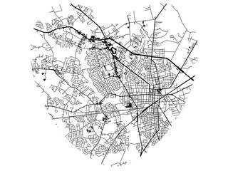 Obraz premium Heart-Shaped City Map of Sumter South Carolina, USA - Black & White High-Resolution Design
