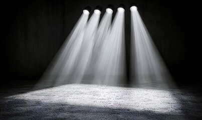 Glowing lens with spark lights. Horizontal laser beams and light rays. Magnificent light flares