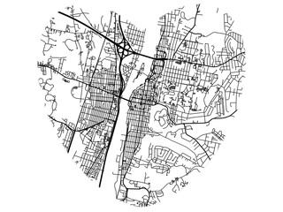 Heart-Shaped City Map of Troy New York, USA - Black & White High-Resolution Design
