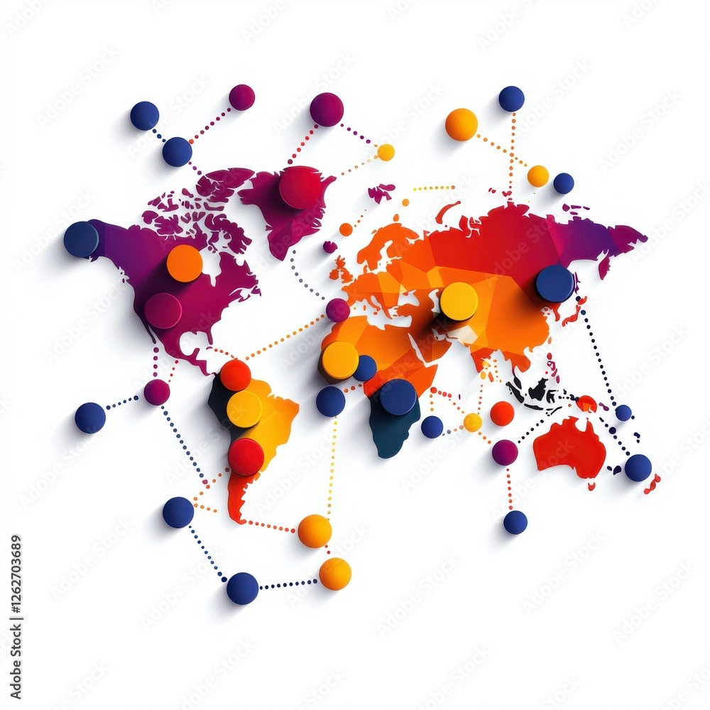 Aufkleber a colorful, abstract world map featuring vibrant dots and lines, symbolizing connectivity and global