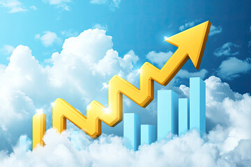 Golden Arrow Soaring Above Clouds Representing Business Growth and Financial Success