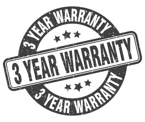3 year warranty stamp. 3 year warranty label. round grunge sign
