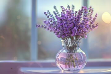 Lavender Flowers in Clear Vase