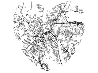 Heart-Shaped City Map of Woonsocket Rhode Island, USA - Black & White High-Resolution Design