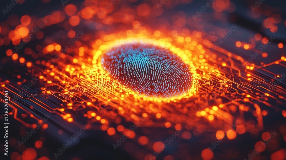 Poster the concept of cybersecurity and data protection is demonstrated through a digital fingerprint scann