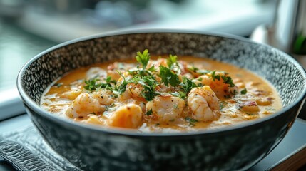 Savoring Rich Bouillabaisse A Seafood Delight Coastal Kitchen Culinary Showcase Sunlit Ambiance Gourmet Experience