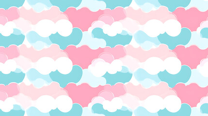 Fluffy Cloudscape Pattern in Pink White and Blue Colors Dreamy Atmospheric Design with Soft Texture