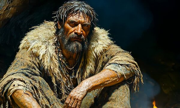 Neanderthal man face reconstruction as in museum