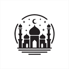 vector of black silhouette of mosque
