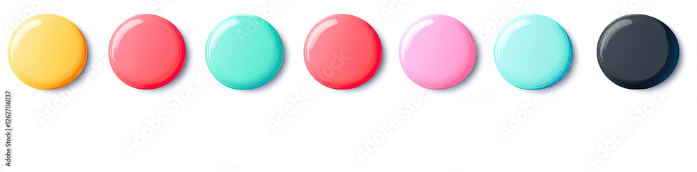 Aufkleber seven colorful round objects arranged in a row on white background