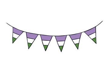 Obraz premium Colorful garland Genderqueer pride flag Happy pride day LGBTQ community Pride Month Vector hand drawn doodle for posters, stickers, logo, cards