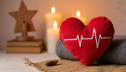 World Health Day. Cozy heart with ECG line in wellness center, promoting relaxation