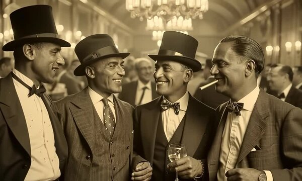 Italian mafia members in restaurant, vintage photo 1920