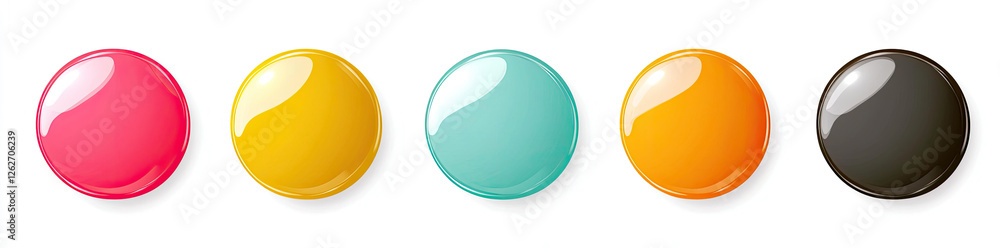 Aufkleber five colorful glossy blank round buttons or badges set isolated on white background