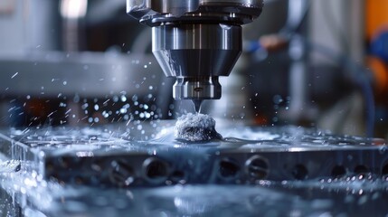 Close-up of industrial laser cutting machine engraving metal sheet with sparks flying