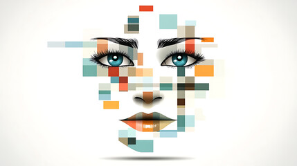 Obraz premium Geometric Face Art Pixelated Beauty Modern Contemporary Portrait Digital Design Visual Artwork