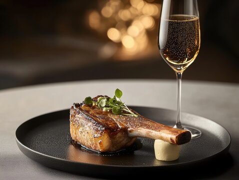 Savoring Dry-Aged T-Bone with Billecart Salmon Nicolas Francais Gourmet Restaurant Fine Dining Elegant Atmosphere Culinary Delight