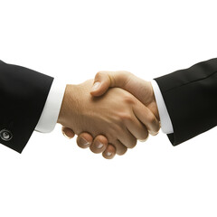 Business handshake symbolizing partnership and agreement in corporate world, isolated on transparent background.