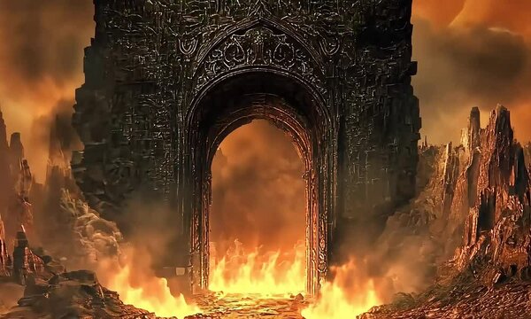 AI-Generated Illustration of the Sinful Hell Gate Surrounded by Smoke and Flames