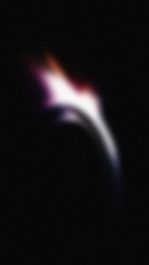 A glowing abstract arc with a bright flare in white, purple, and orange on a dark background. Ideal for cosmic and futuristic designs.