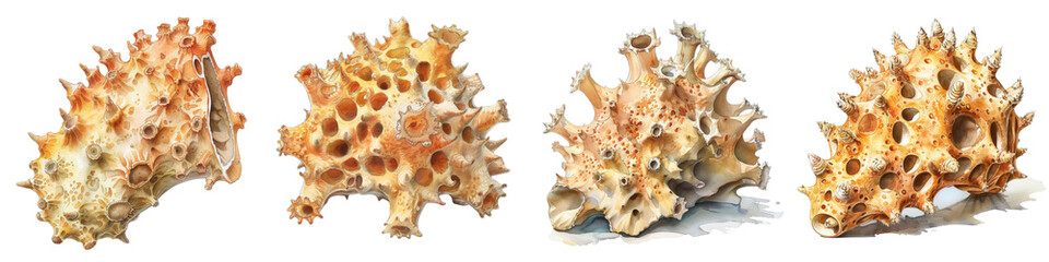 Obraz premium Watercolor Style Spiky Encrusting Sponge Illustration with Unique Forms and Textures in Natural Colors