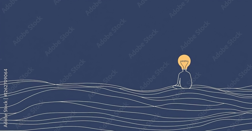 Poster demystifying complex themes with a light bulb - flat lay