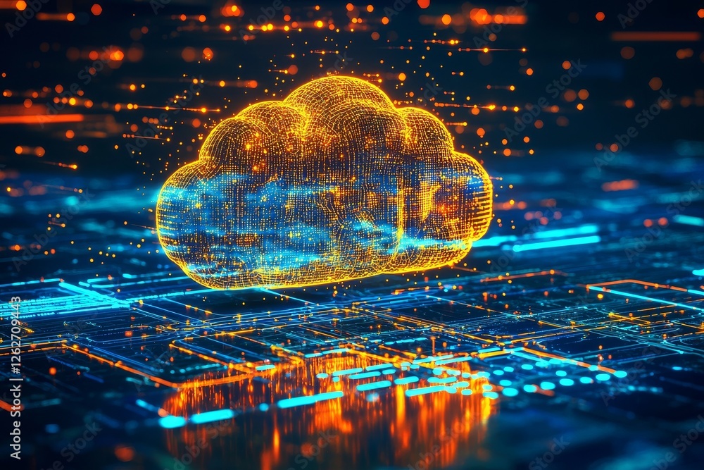 Poster a stock image of a futuristic cyberspace background, highlighting an abstract technology concept of 