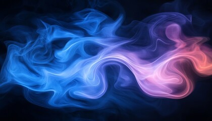 Abstract Flowing Smoke, Blue And Pink Colors On Dark Background, Digital Art Illustration