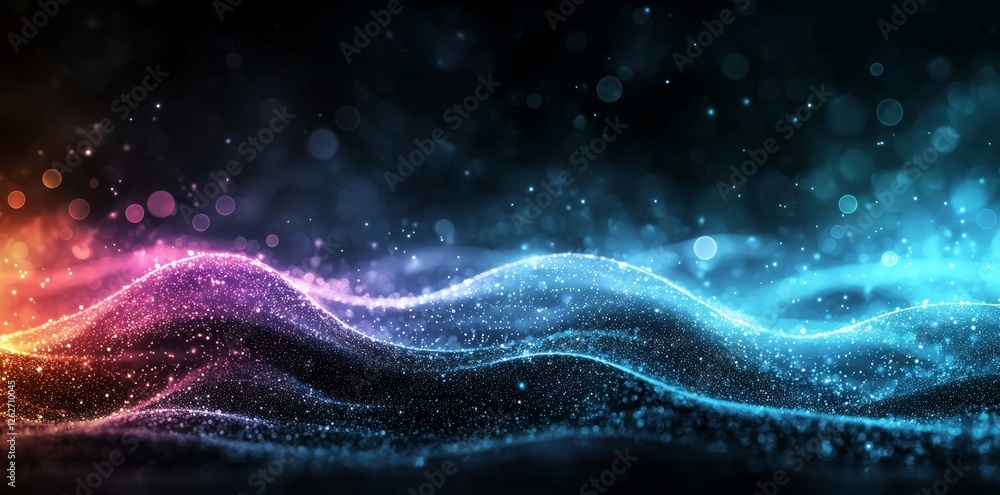 Poster a visually striking abstract background featuring pink and blue neon lines that glow, complemented b