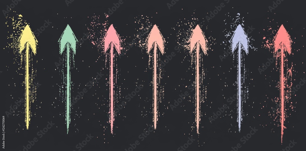Poster charcoal arrows drawn by hand with a pencil. chalk arrows that are curved and scribbled. design elem