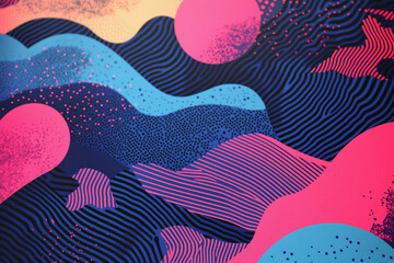 Bold pastel waves create vibrant retro wallpaper design, featuring dynamic patterns and contrasting colors that evoke playful and energetic atmosphere