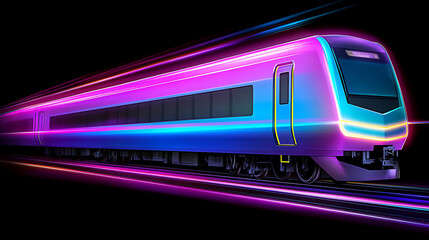 Obraz premium High Speed Train Racing Through the Night With Neon Lights Design Futuristic Transportation