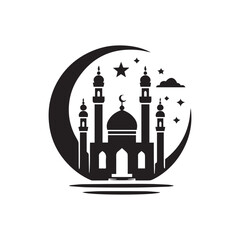 vector of black silhouette of mosque
