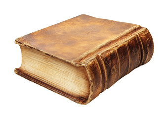 Obraz premium Old leather-bound book library still life isolated on transparent background - Generative AI