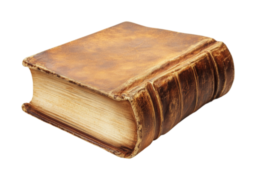 Old leather-bound book library still life isolated on transparent background - Generative AI