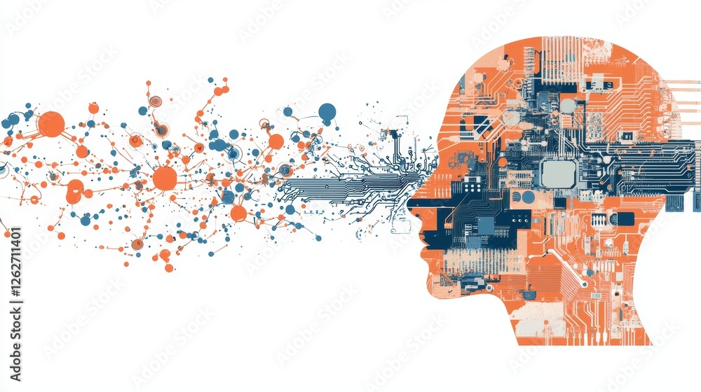 Poster realistic stock. computer mind connections head. human head with a circuit board inside. engineering