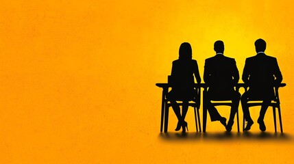 Silhouette Business Team In Meeting Orange Background