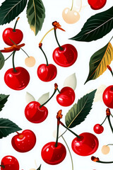 Illustration of ripe tasty cherries on white background.