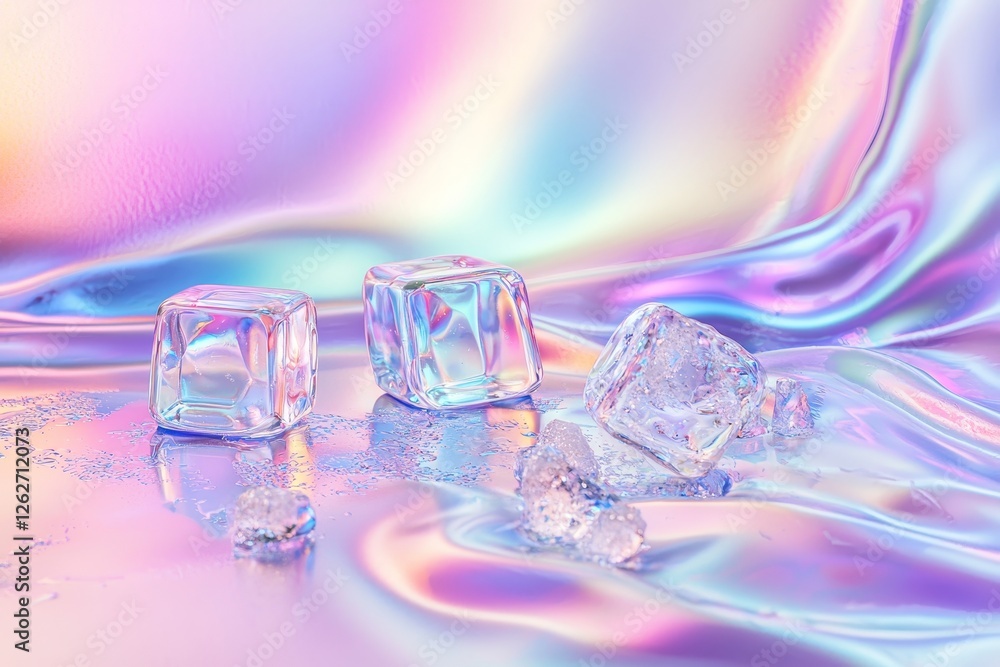 Aufkleber a background featuring 3d abstract holographic shapes with a gradient, showcasing a transparent liqu